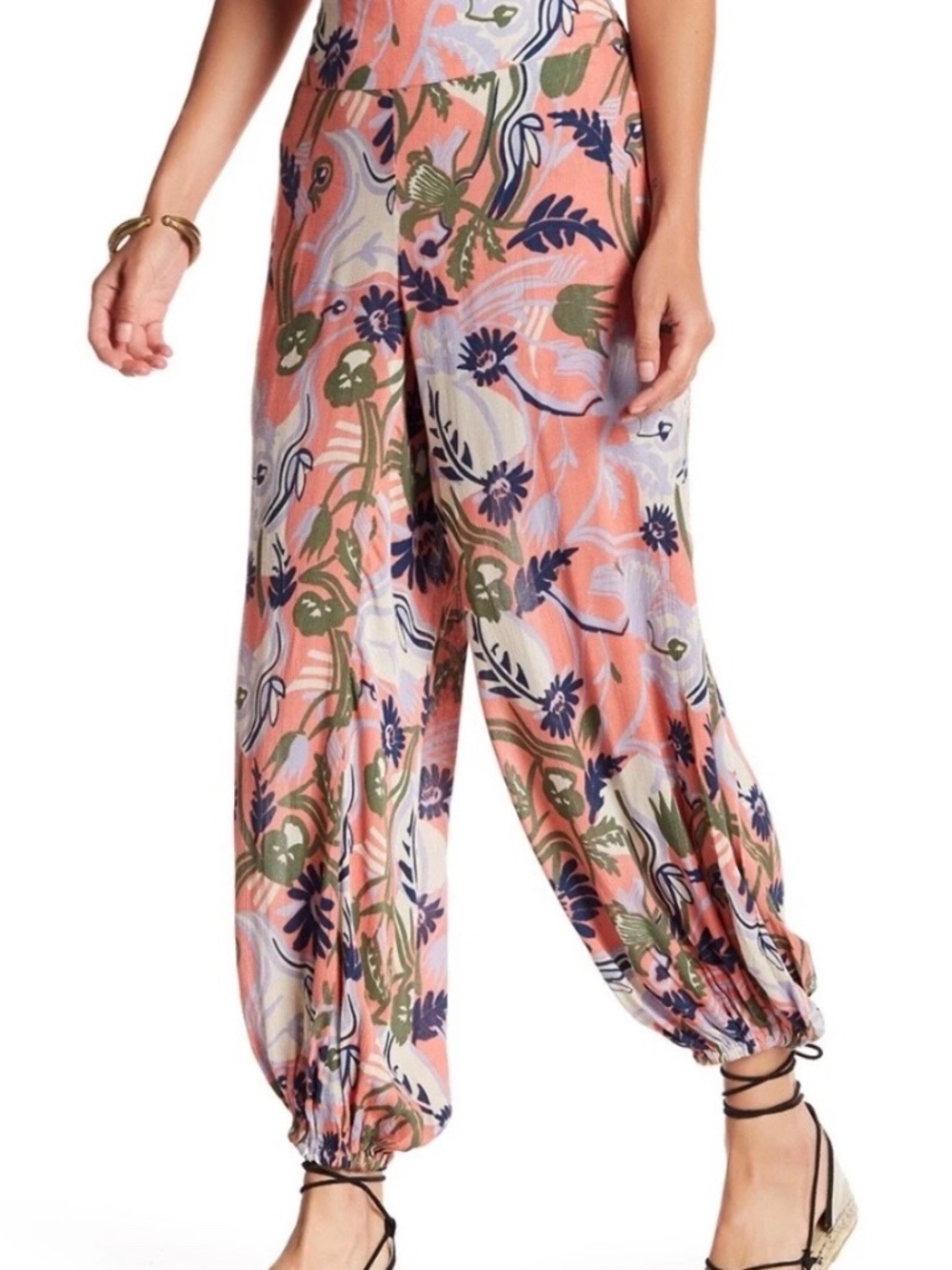 Free People Coral Balloon Harem Pants Women's Small Elastic Waist Floral Boho